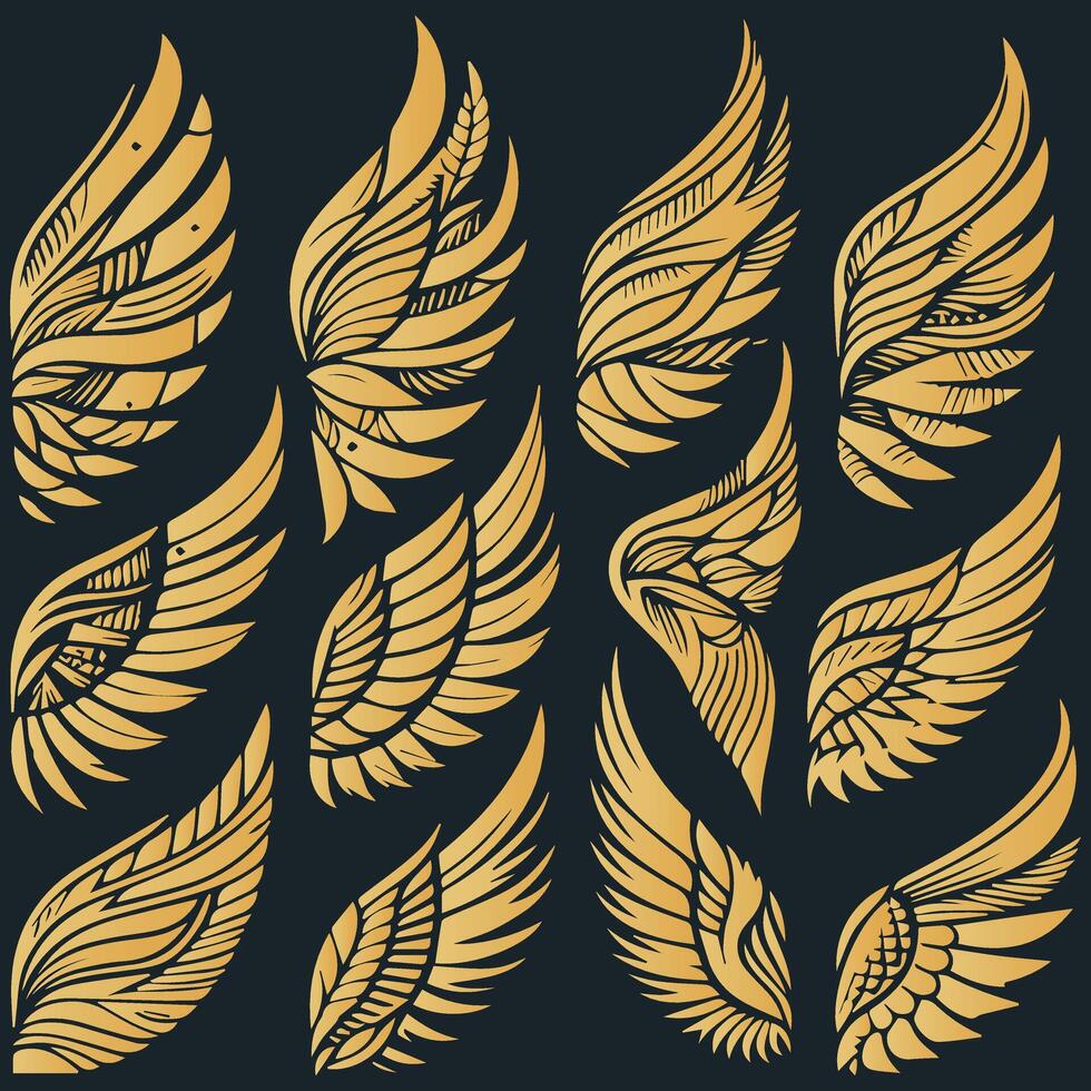 A set golden wings design. vector