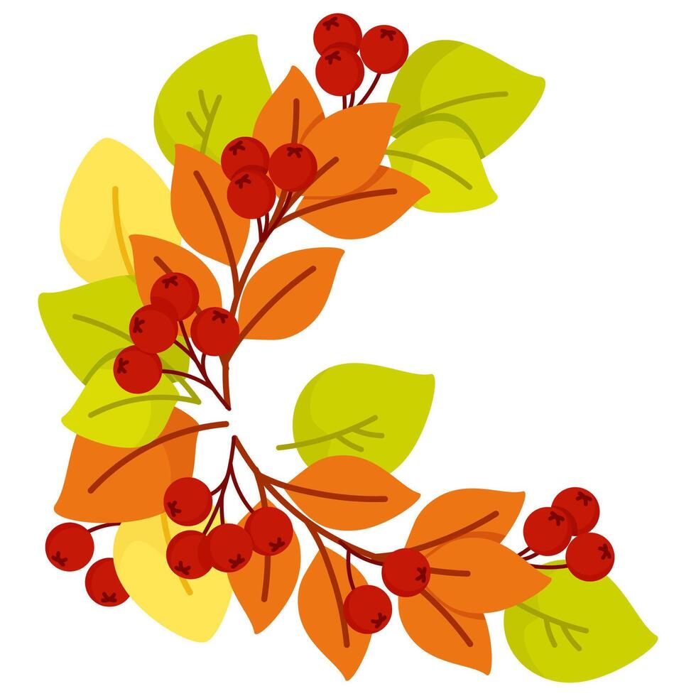 Bright autumn composition of autumn leaves and berries vector