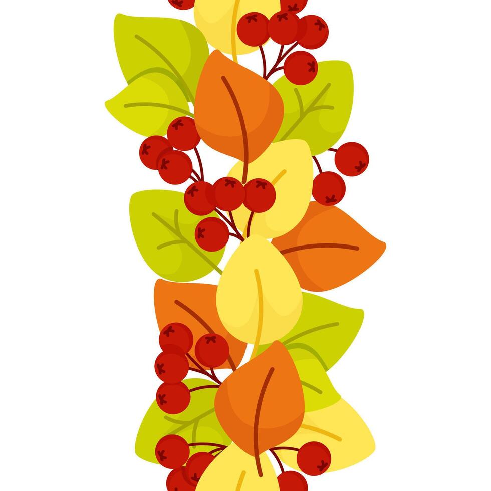 Seamless vertical border autumn leaves and berries vector