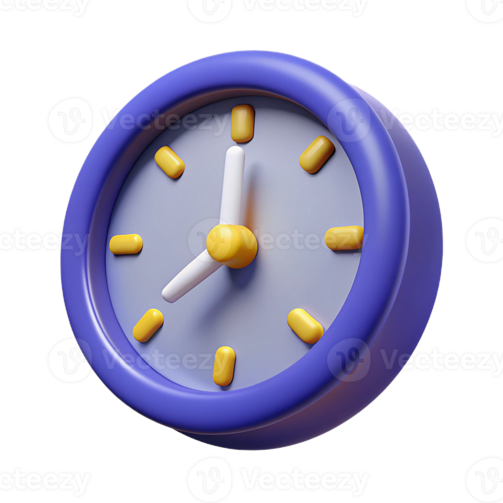 3d blue clock icon on a transparent background png