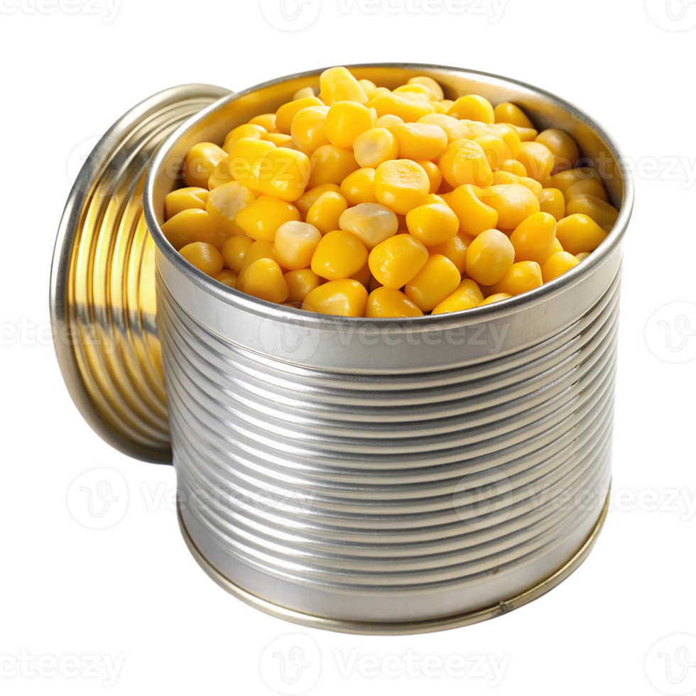 Canned corn in tin can isolated on transparent background png
