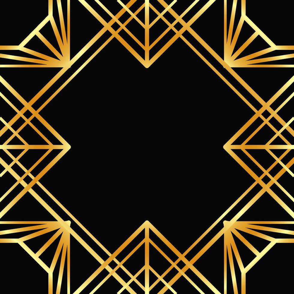 Gold decorative empty frame. Art Deco square line art border for social media, post card, banner on black. Gatsby style template vector