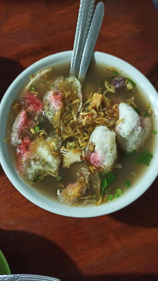 close up view of delicious asian food. a bowl of miesop top view photo