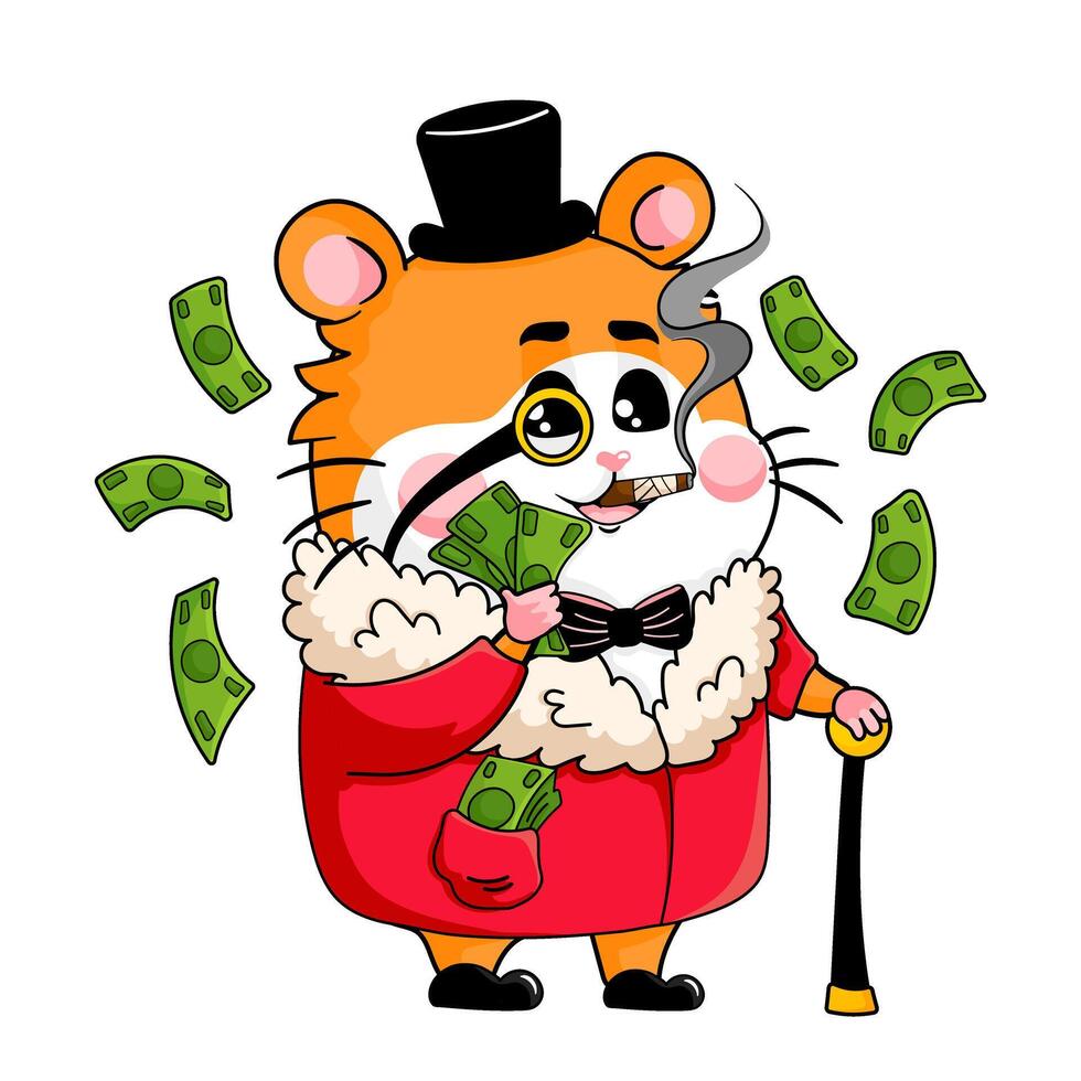 Playful Millionaire Hamster Throws Money in the Air vector