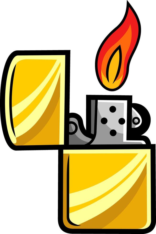 Cartoon Open Pocket Lighter With Flame vector