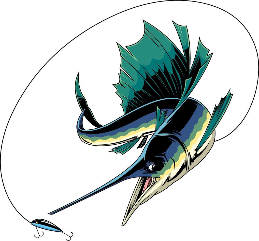 Sailfish Catching The Fishing Lure Graphic Design vector