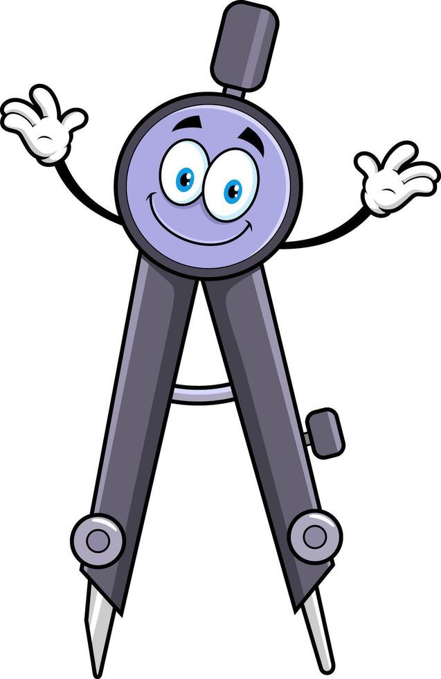 School Drawing Compass Cartoon Character With Open Arms vector