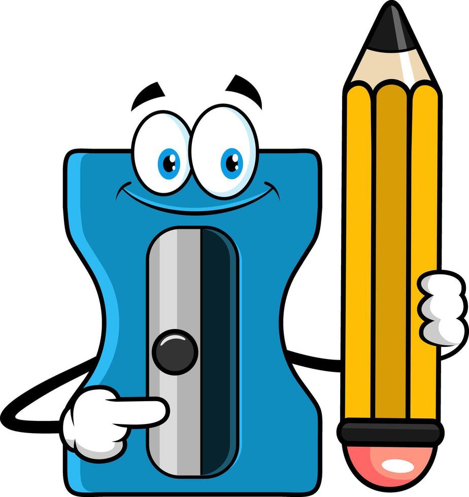 School Sharpener Cartoon Character Holding A Pencil vector