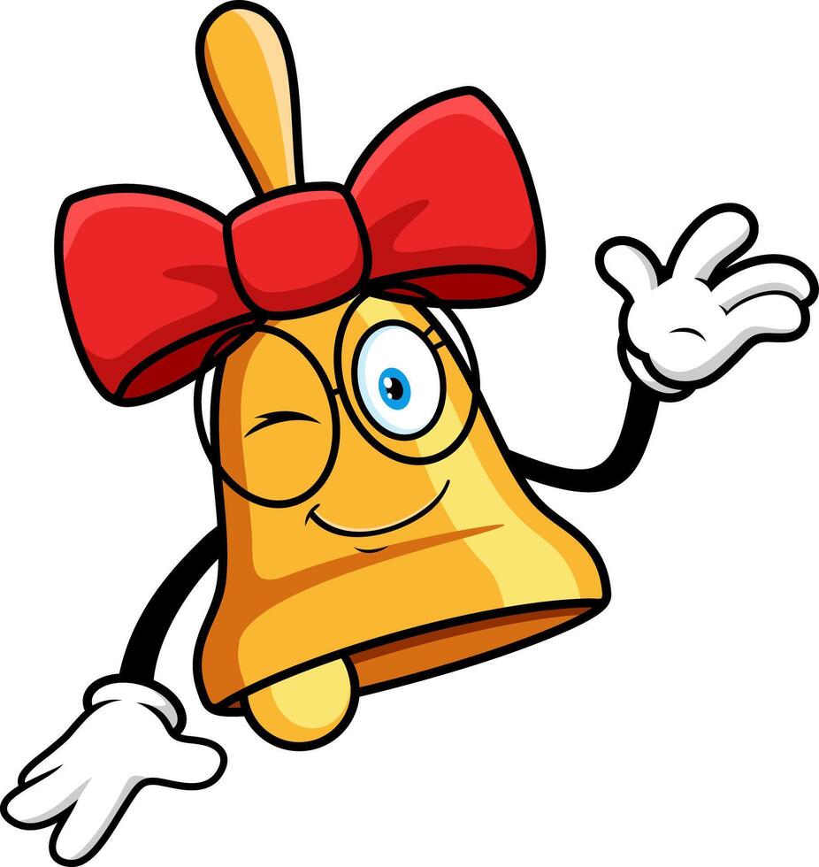 School Bell Cartoon Character Winking And Waving For Greeting vector