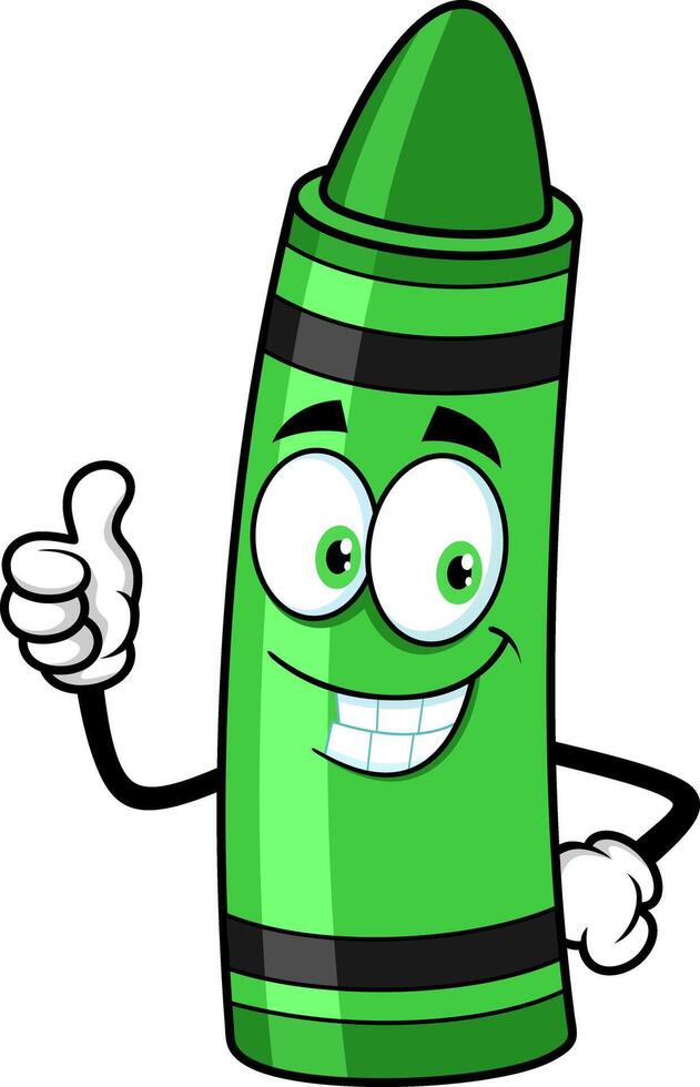School Green Crayon Cartoon Character Giving The Thumbs Up vector