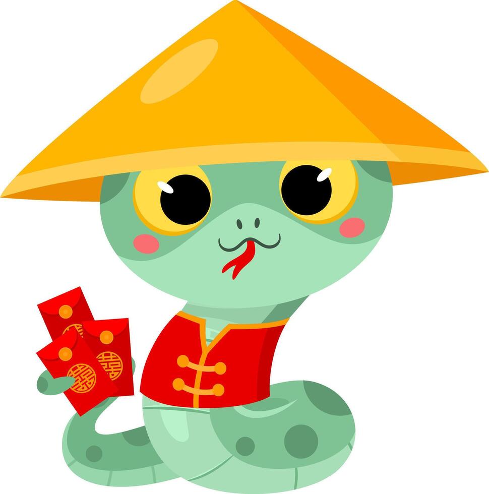 Cute Chinese New Year Snake Cartoon Character Holding Red Money Packets vector