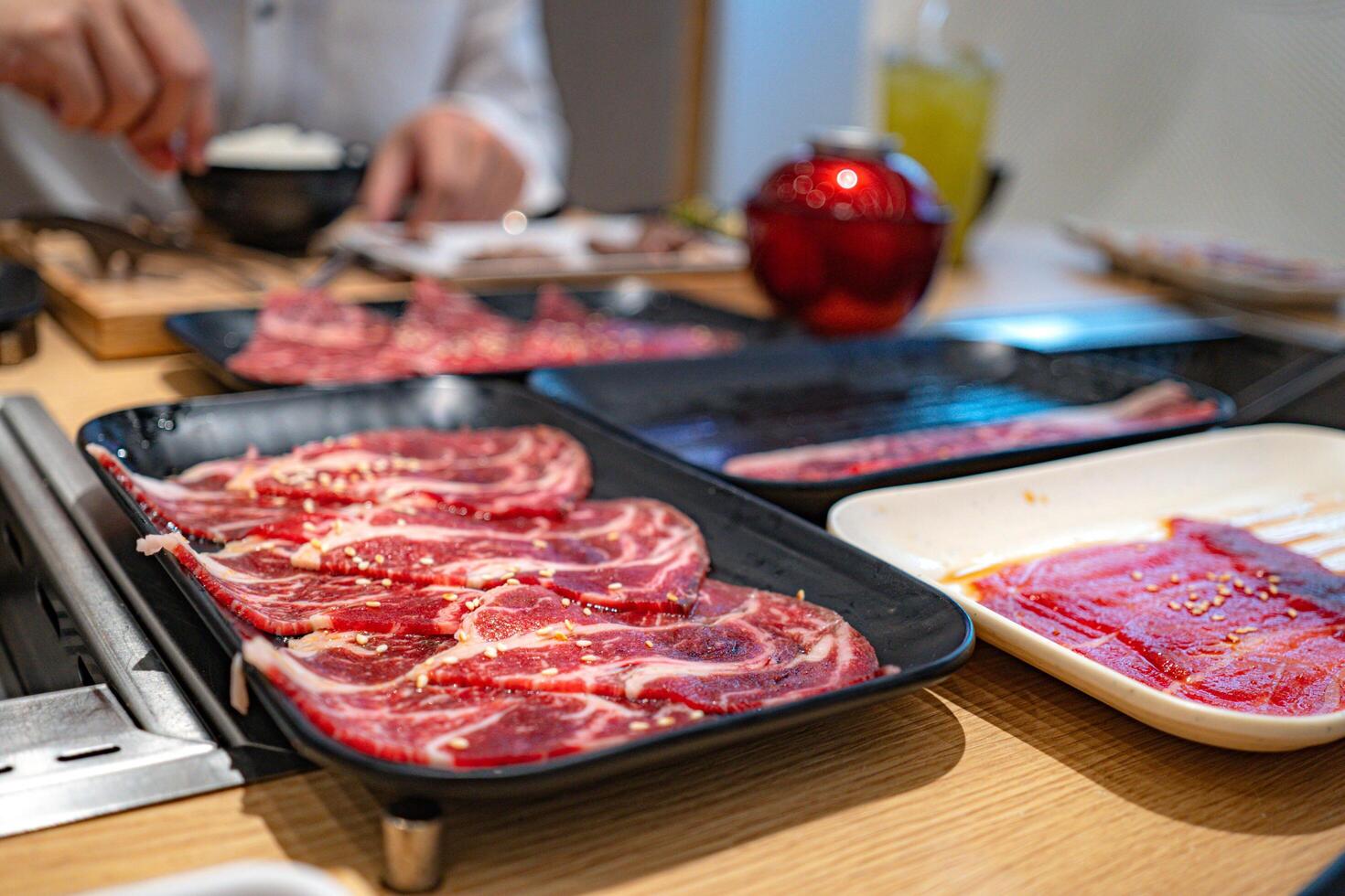 Japanese Beef slice for Yakiniku or sukiyaki or hot pot. photo