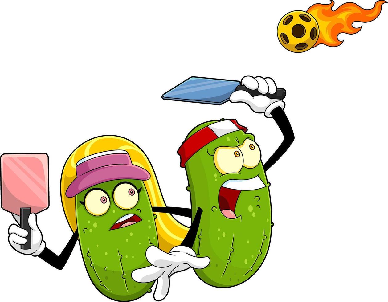 Cute Girl And Man Pickleball Players Cartoon Characters vector