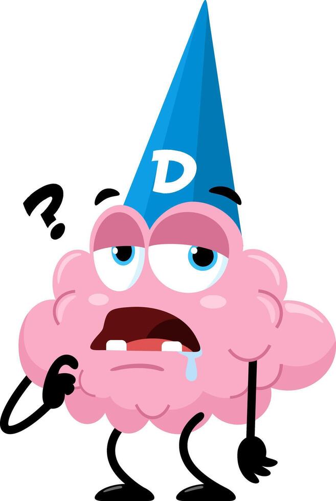 Dumb Brain Cartoon Character Wearing A Dunce Hat vector
