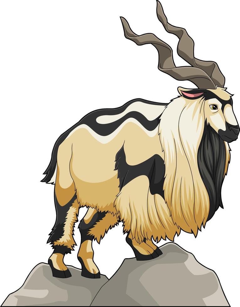 Markhor Animal Cartoon Character On Top Of A Mountain Peak vector
