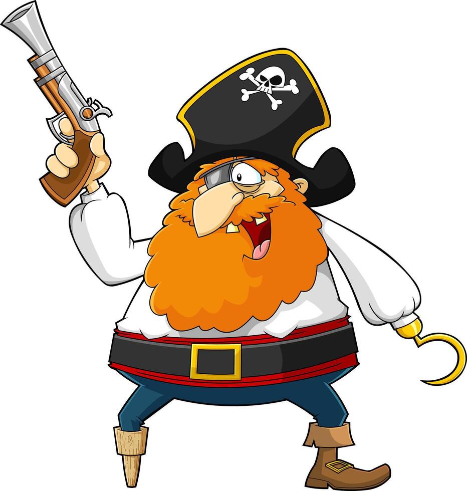 Funny Pirate Cartoon Character With Pistol And Hook vector