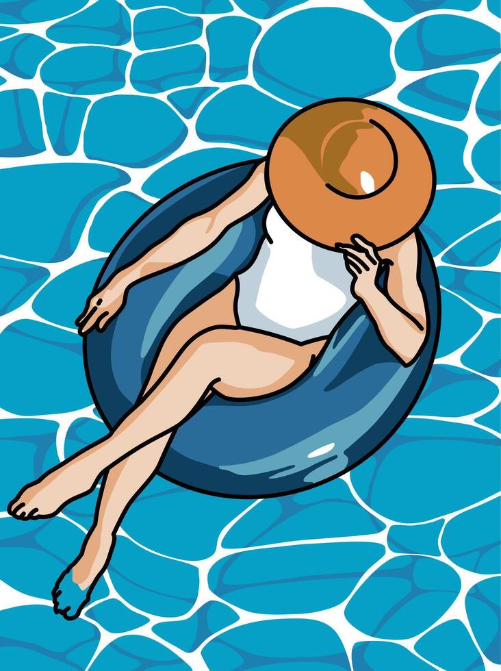 Isolated, a woman with sea inflatable in the pool. vector