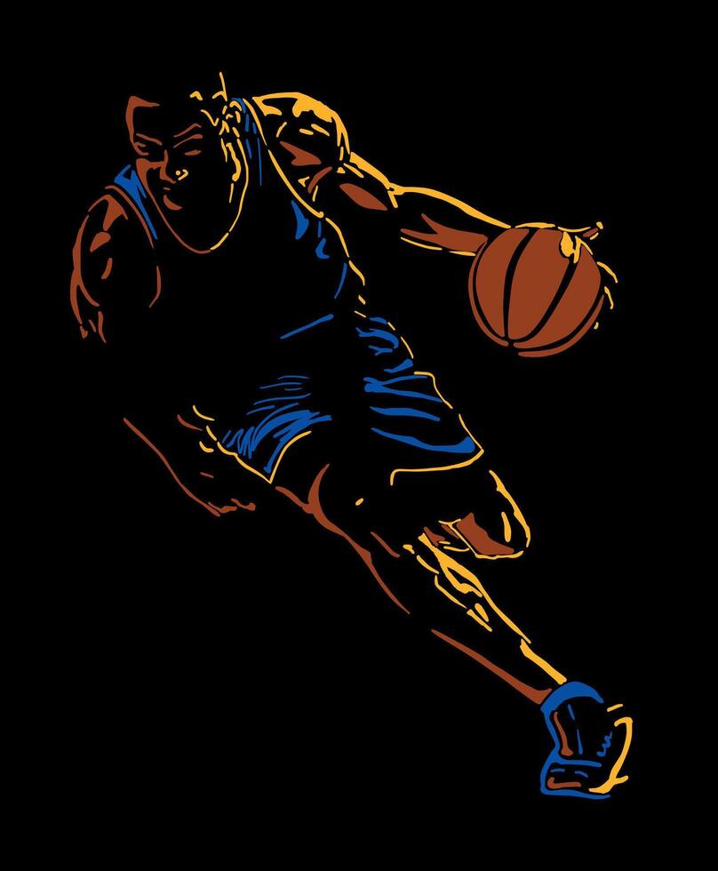 High contrast, isolated, basketball player illustration. vector