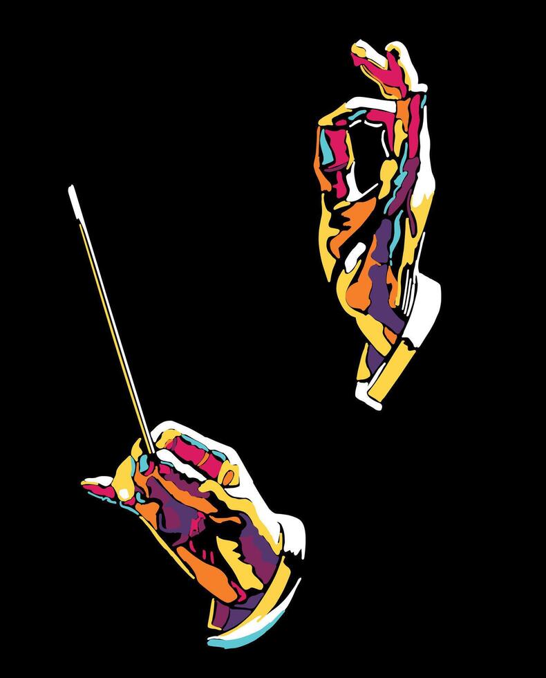 Orchestra master hands with stick, abstract line drawing illustration vector
