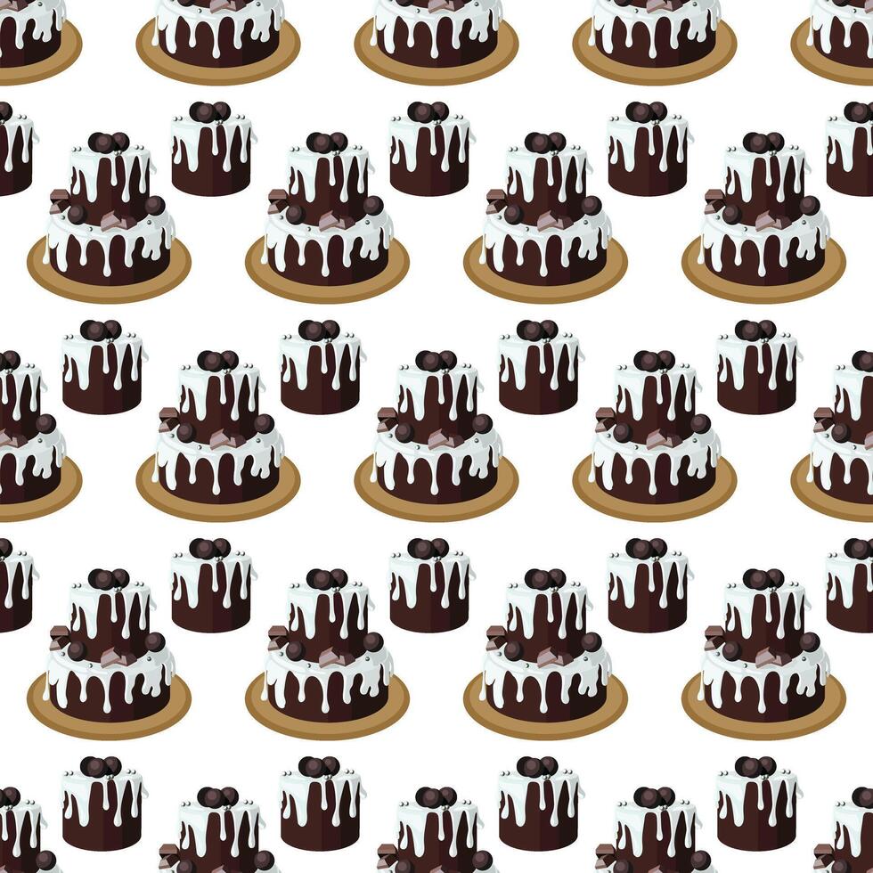 Chocolate cake with sugar icing. illustration on a white background. Simple seamless pattern. vector