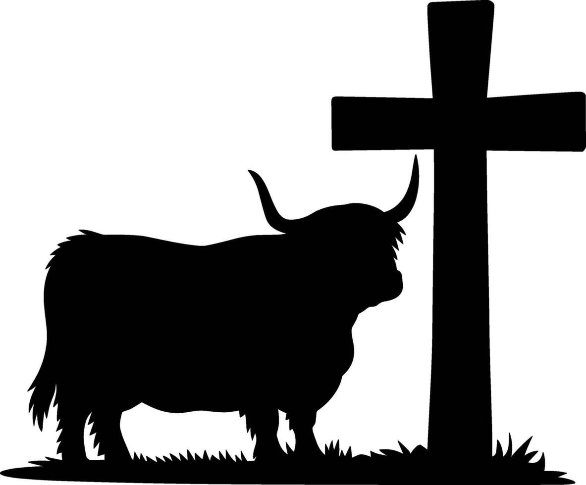 Cross and Highland Cow vector