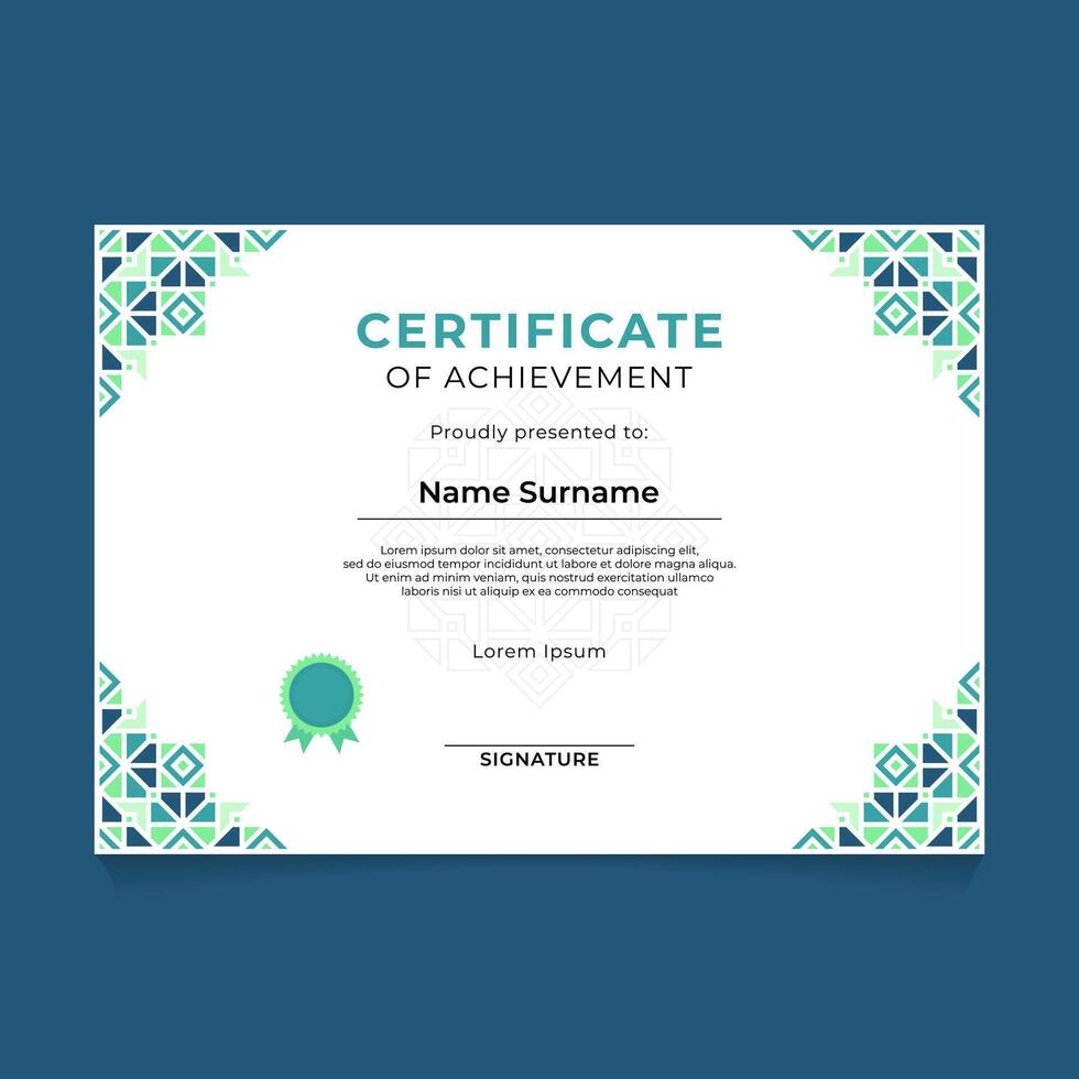 Oriental Geometric Certificate Template Design with Corner Ornament vector