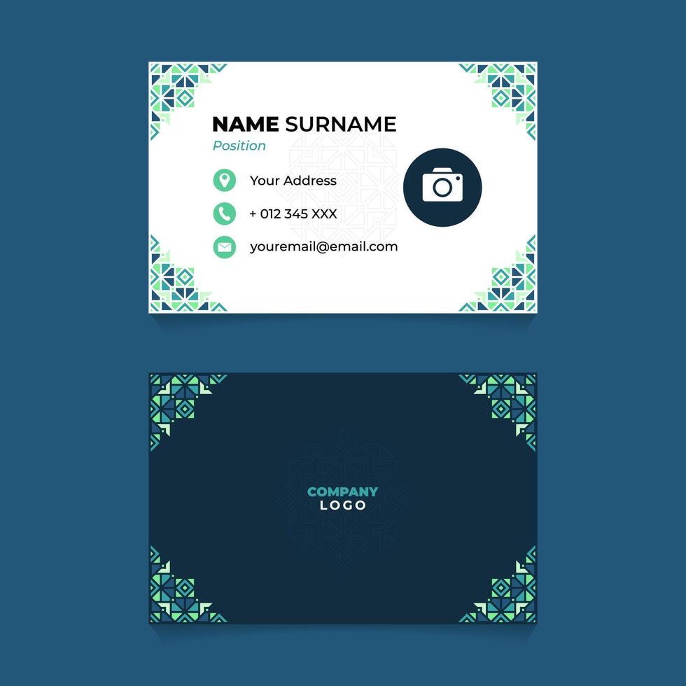 Islamic Oriental Name Card Design with Corner Ornament on Turquoise Theme vector