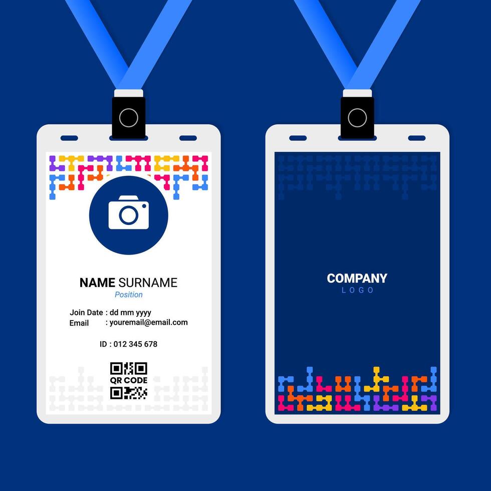 Abstract Geometric ID Card Design with Dark Theme and Connected Rounded Square Pattern vector