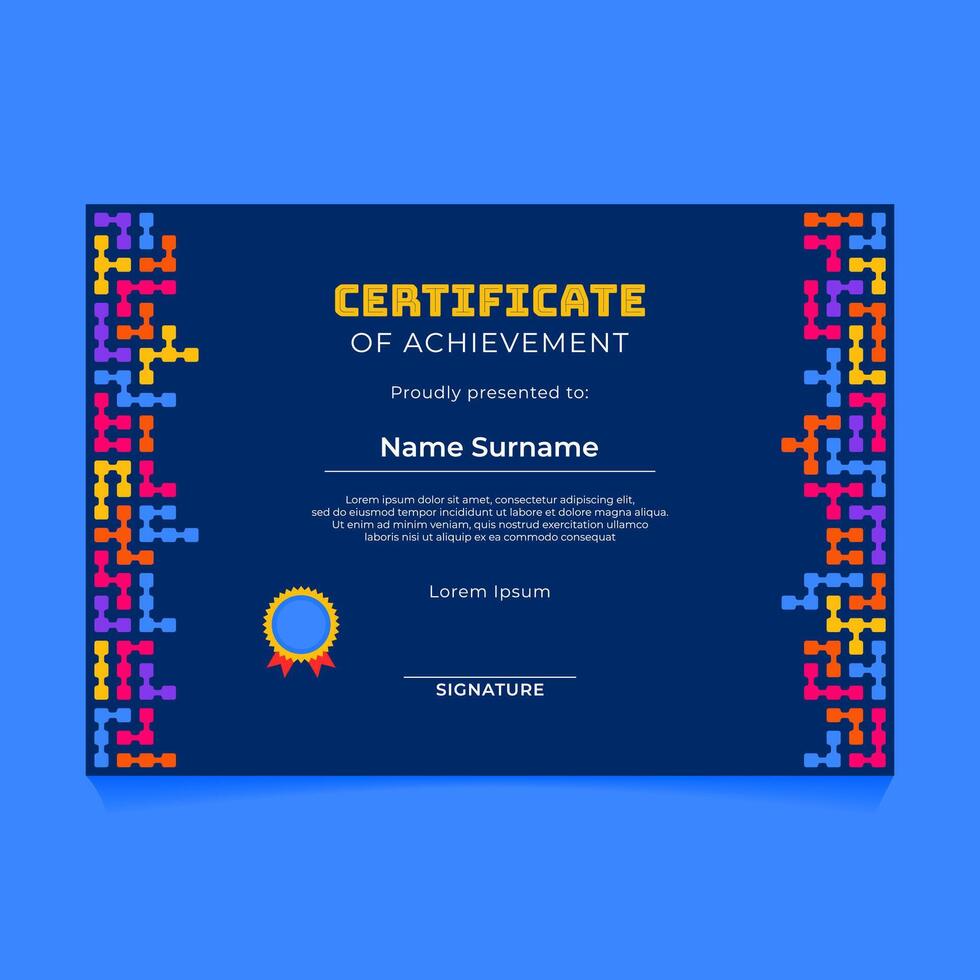 Abstract Geometric Certificate Design with Dark Theme and Connected Rounded Square Pattern on The Side vector