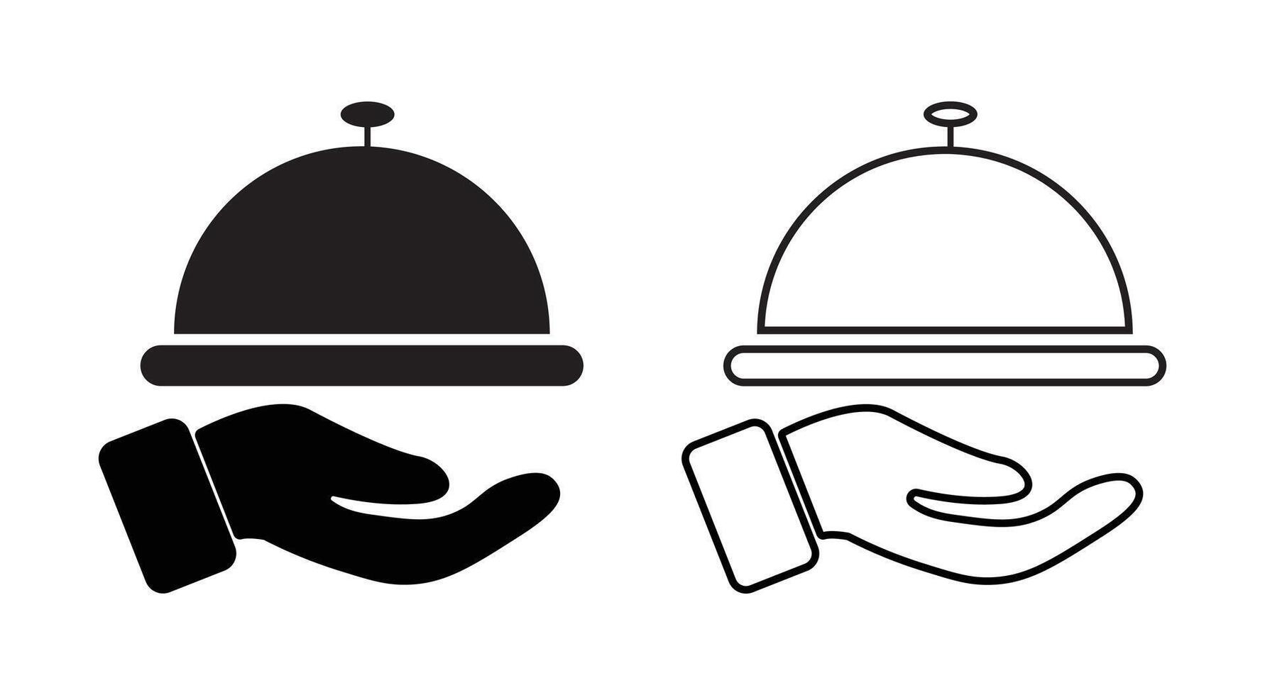 Restaurant Tray solid icon set. Waiter hand serving food icon set. stock graphics. vector