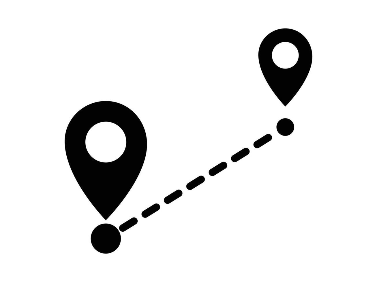 Dotted line between two position points, simple design, location icon, showing route between two locations marked by pins. vector