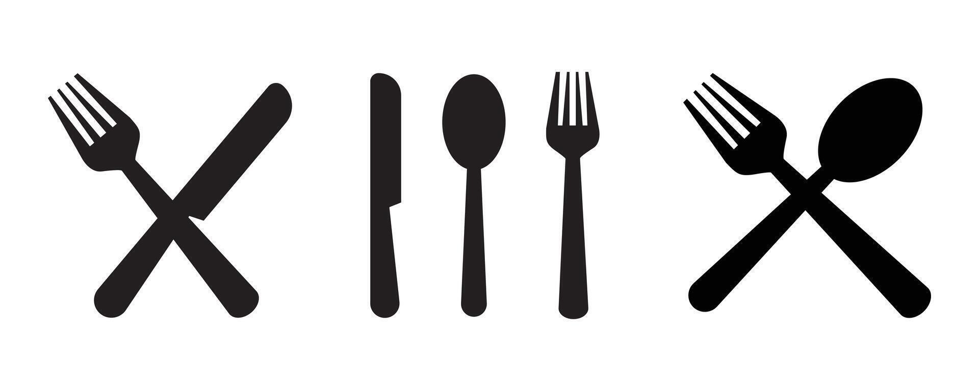 Fork, knife, spoon set icons. Dinner service collection. Tableware set flat style. fork and knife for apps and websites. vector