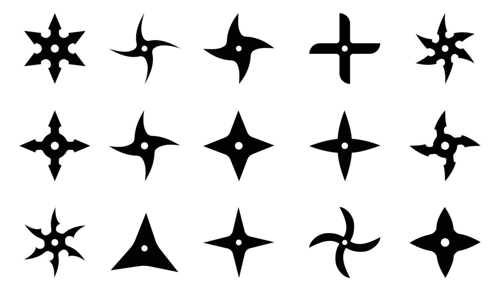 Set of ninja shuriken stars icons, Ninja Throwing Star Silhouettes. set of ninja weapon, isolated on white background. vector