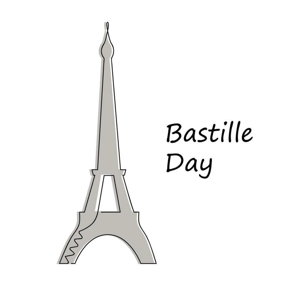 Bastille day in one continuous line in color. One line drawing, minimalism. vector