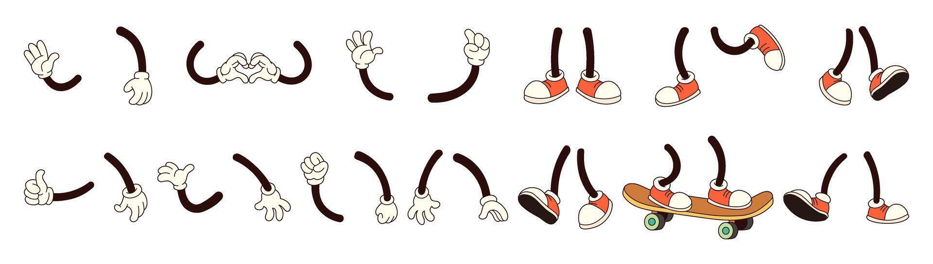 A series of cartoon characters with groovy their legs and feet cut off vector