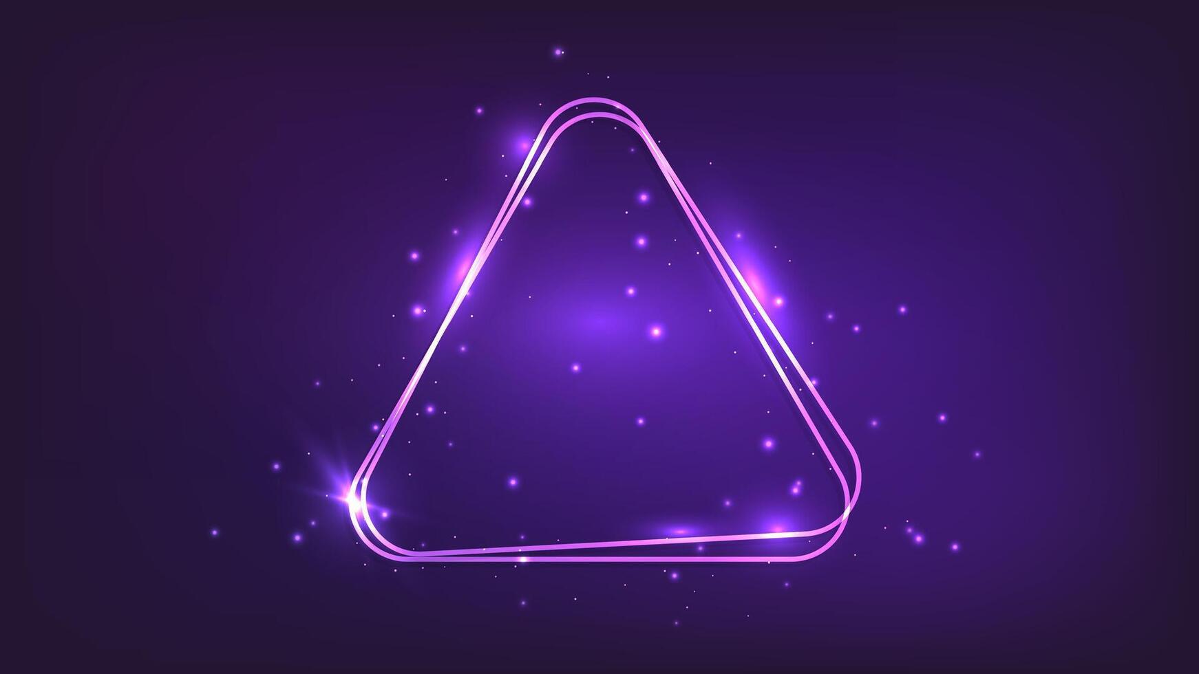 Neon rounded triangle frame with shining effects vector