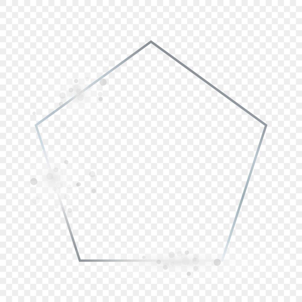 Silver glowing pentagon shape frame with sparkles vector