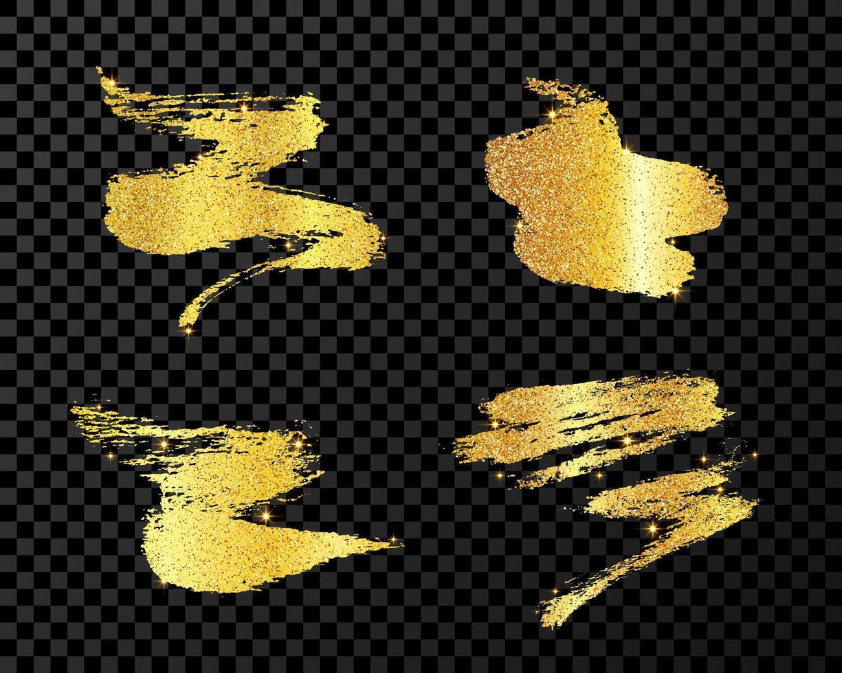 Set of gold glitter hand drawn brush strokes vector