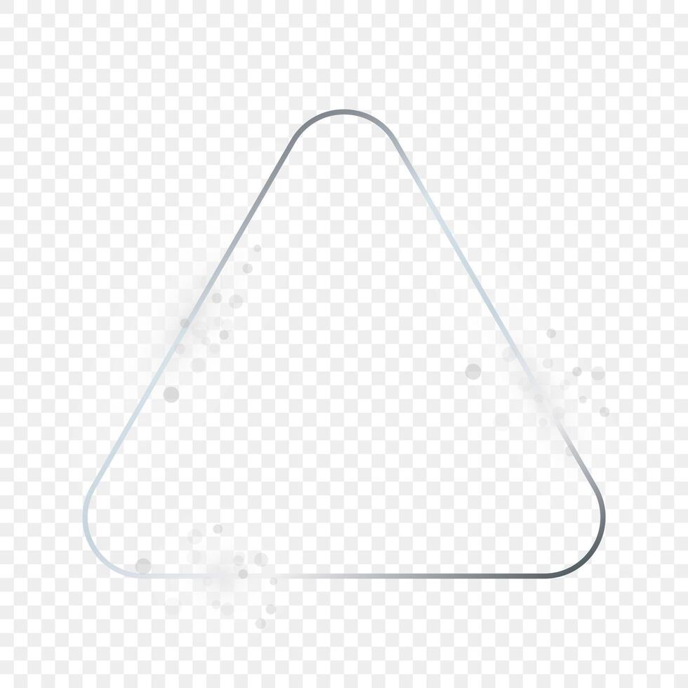 Silver glowing rounded triangle frame with sparkles vector