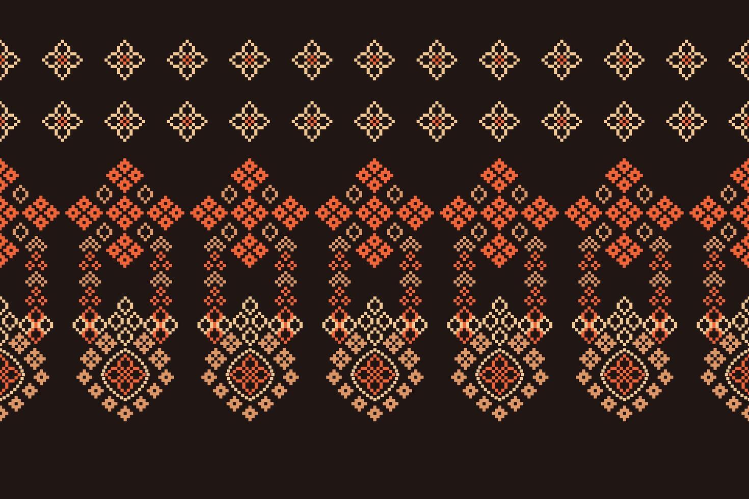 Motifs geometric fabric pattern cross stitch.Embroidery Ethnic oriental Pixel brown background. Texture,decoration,wallpaper. vector