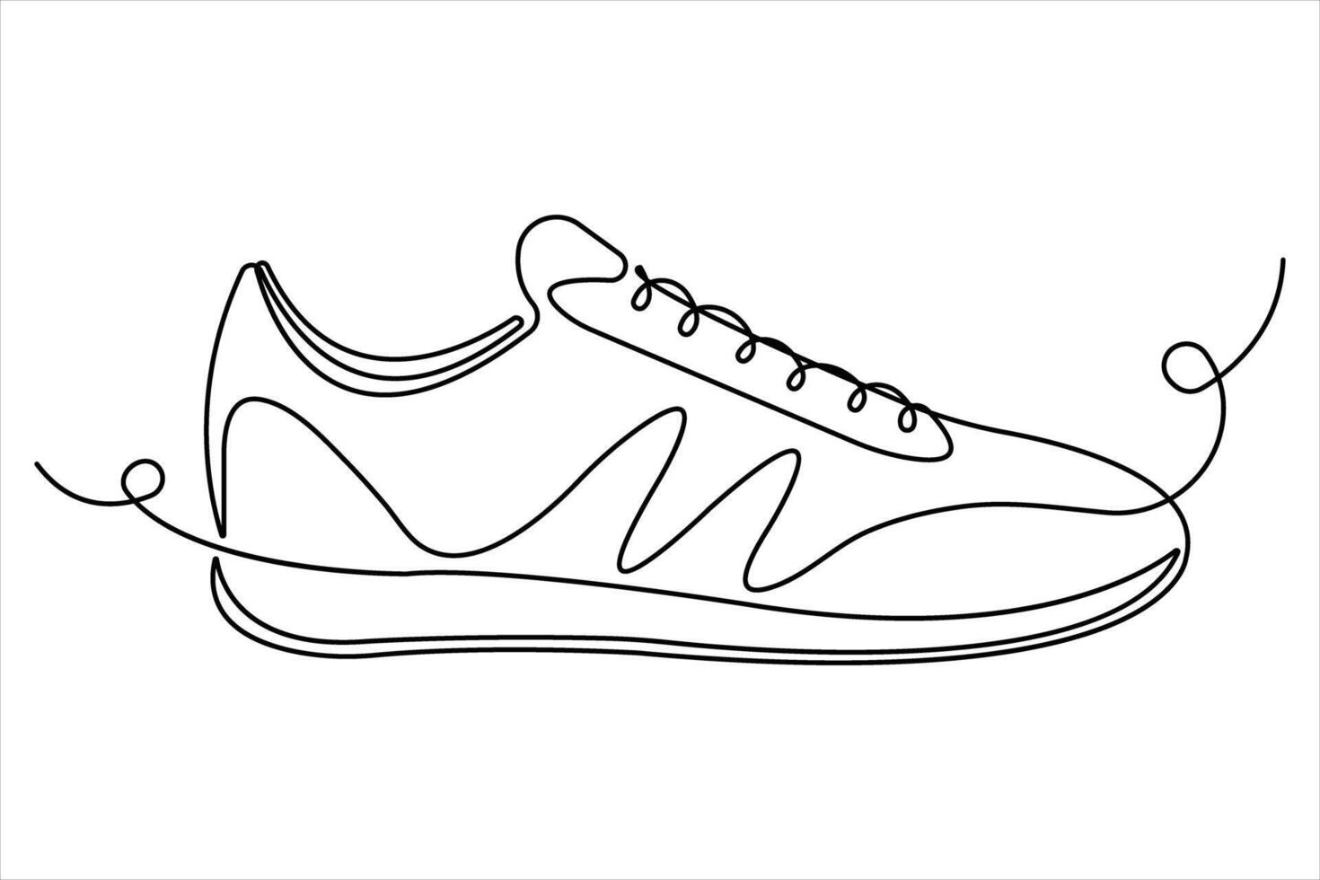 Continuous one line art drawing of casual sneakers shoes design outline illustration vector