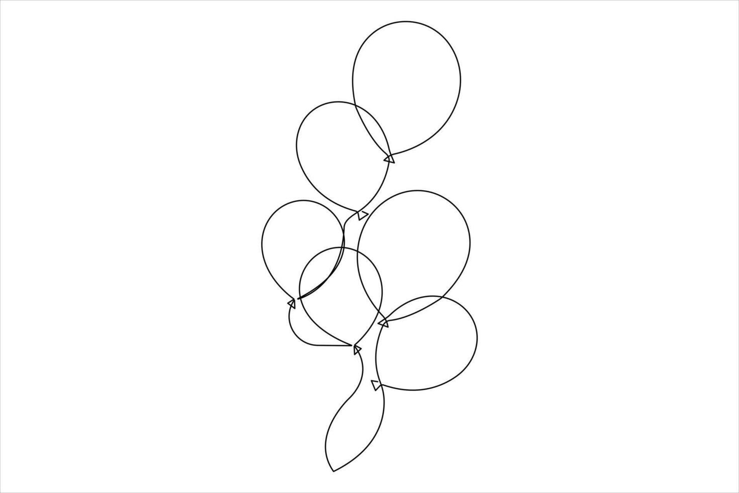 Continuous balloon one line art drawing of birthday celebration, Holiday party decoration illustration vector