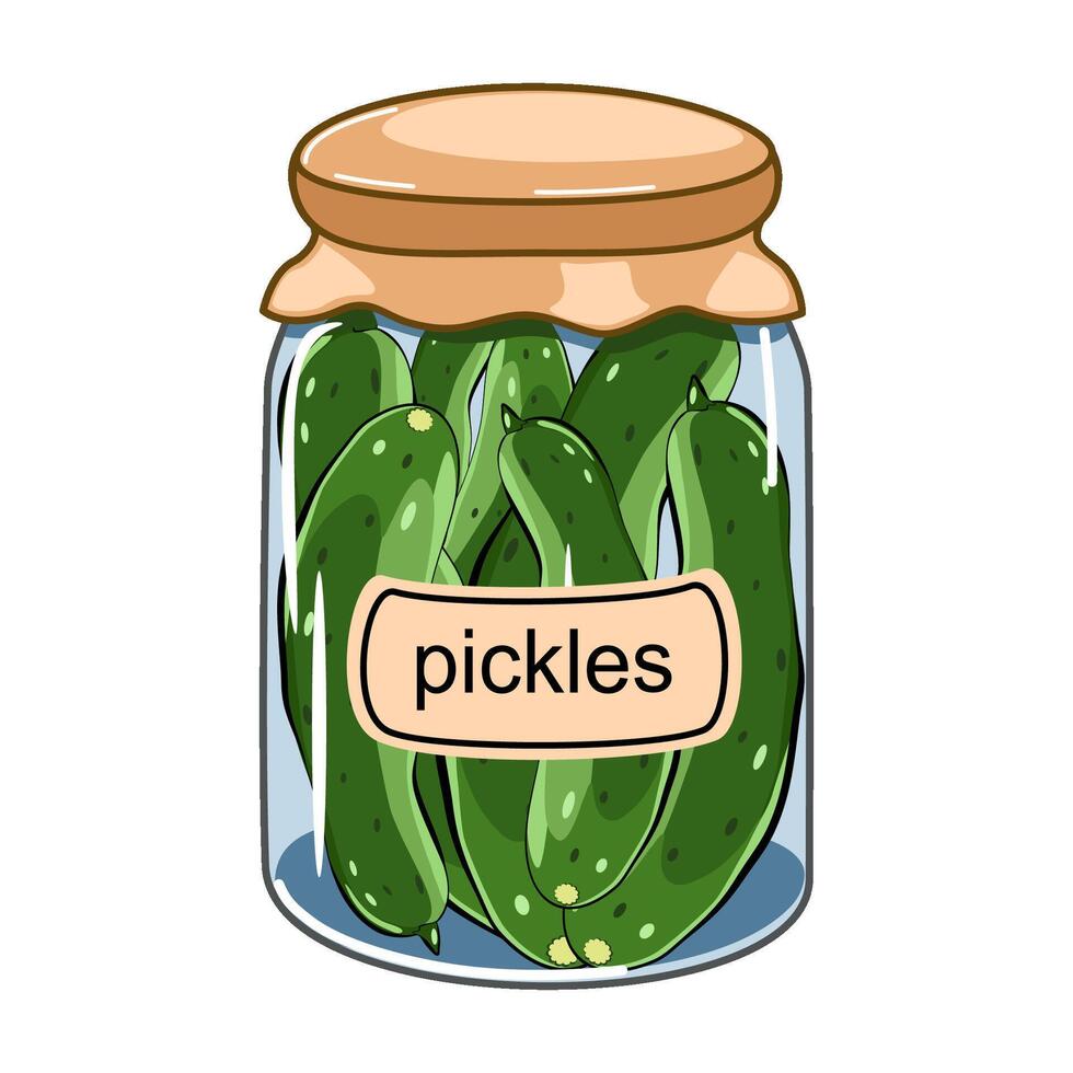 Homemade marinated pickles cucumbers in a glass jar vector