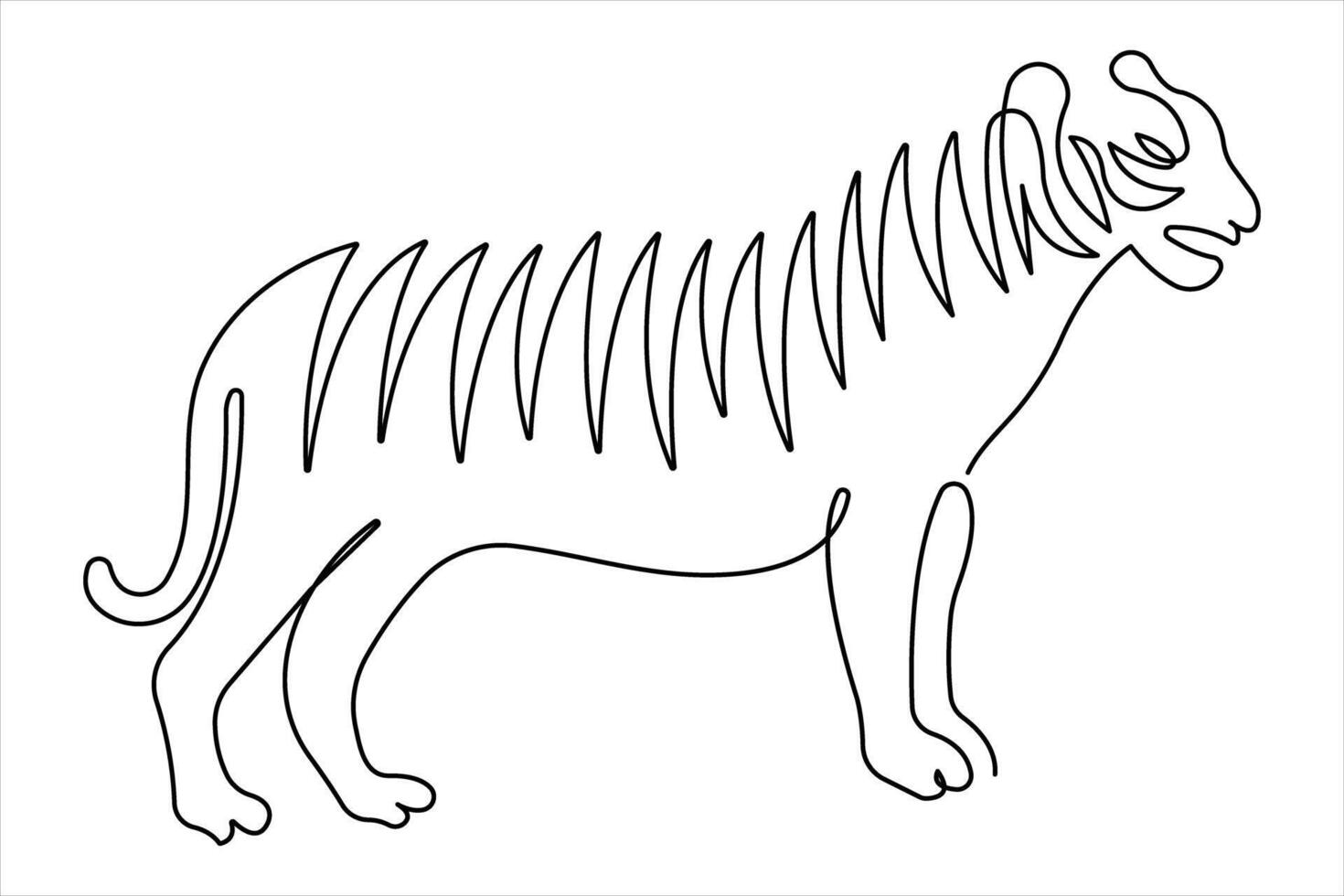Tiger continuous one line art drawing of style, tiger wild animal design outline illustration vector