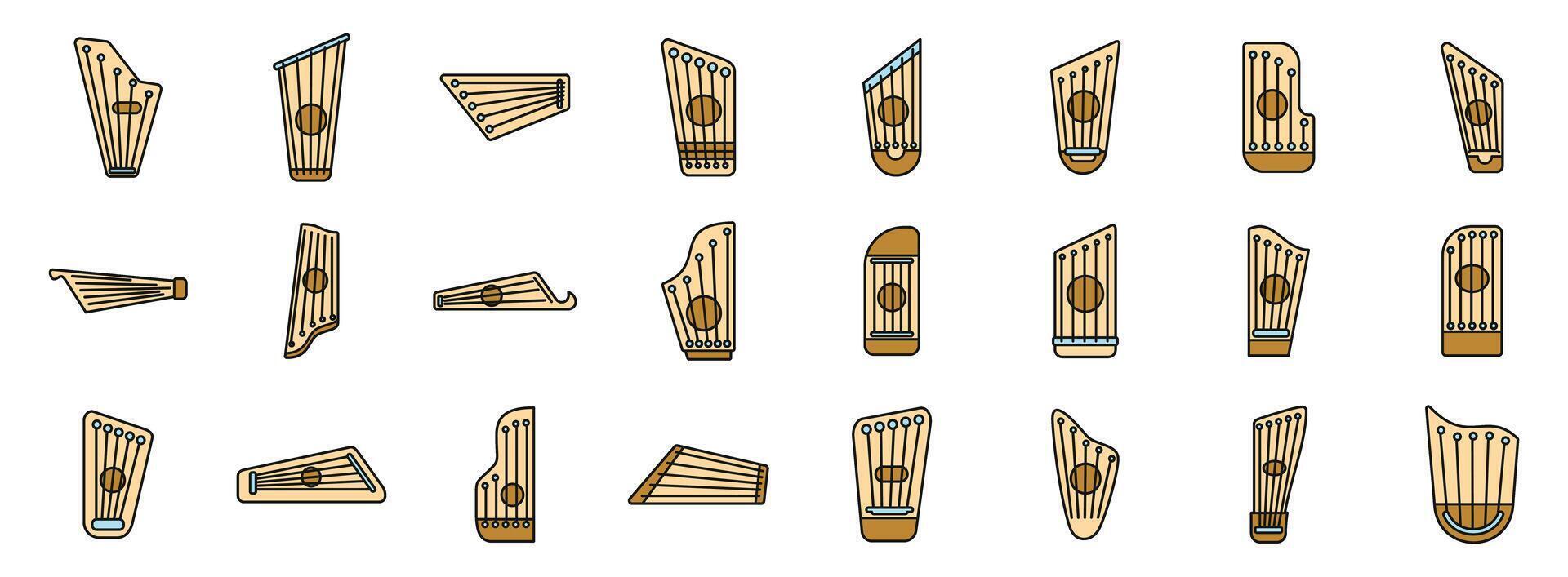 Set of gusli icons showing different types of gusli instruments vector