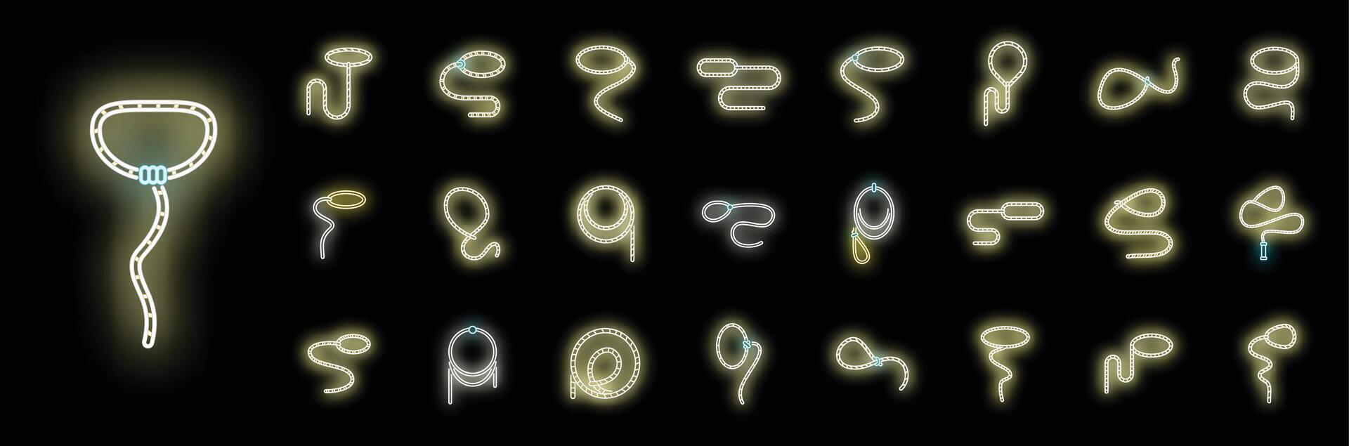 Set of different neon glowing led strip lights in many shapes for decoration vector