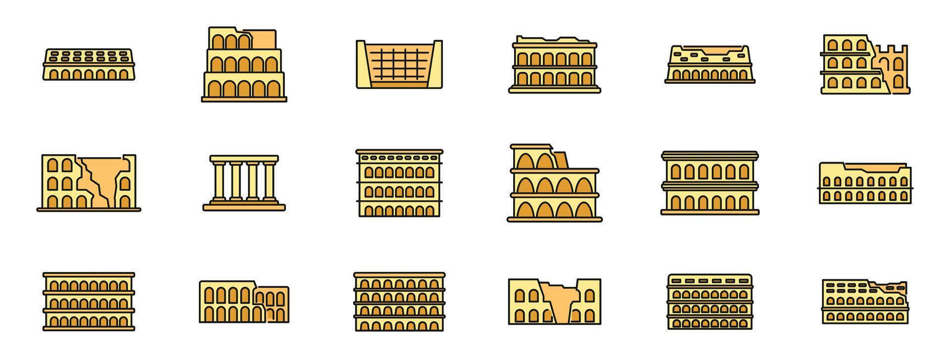 Set of coliseum icons representing ancient roman architecture vector