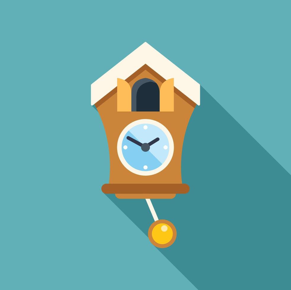 Cuckoo clock showing five o'clock with long shadow vector