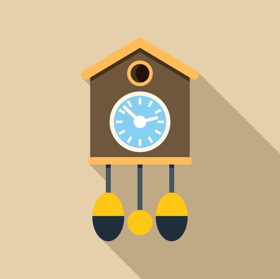 Cuckoo clock striking twelve with bird house design and long shadow vector