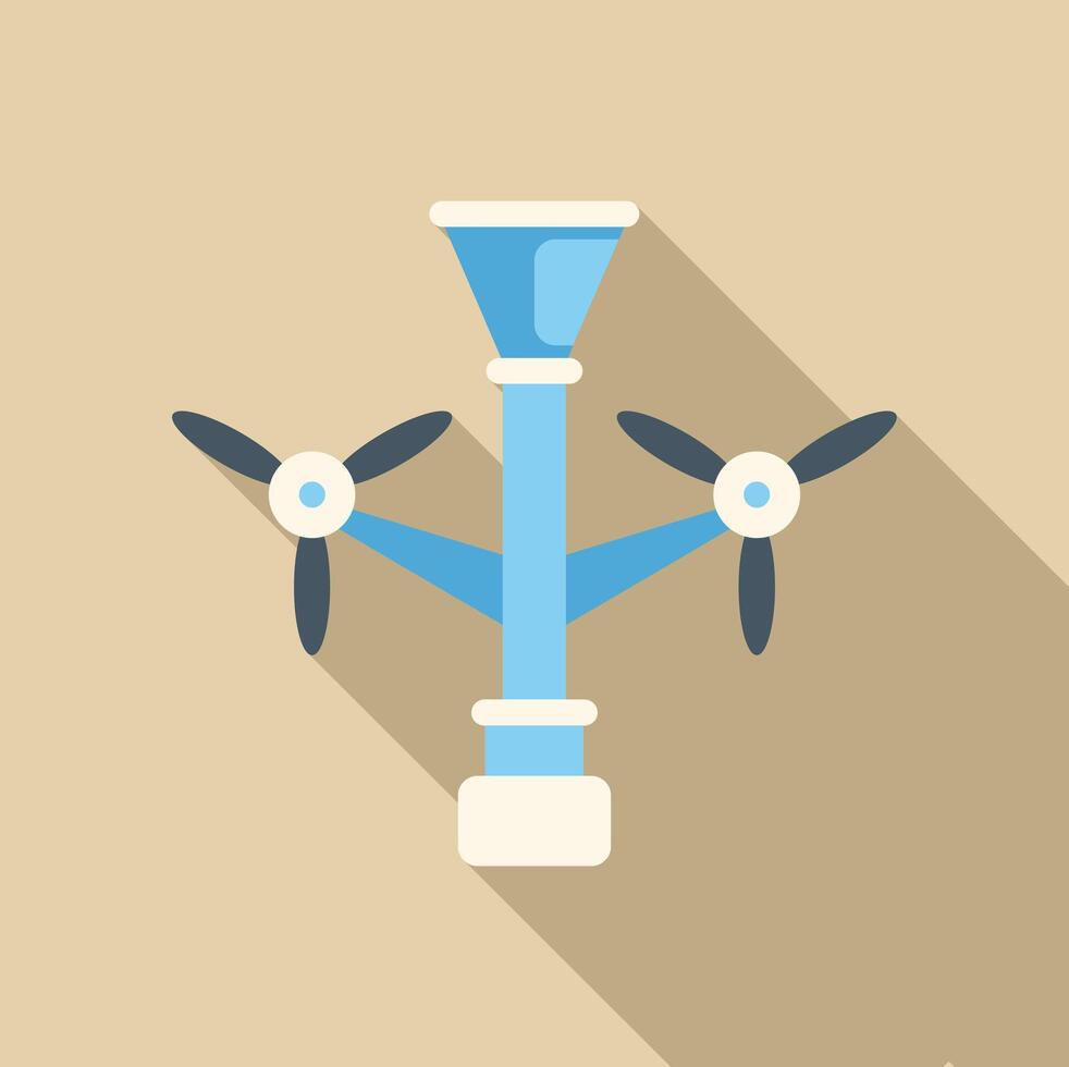 Double wind turbine generating clean energy with long shadow vector